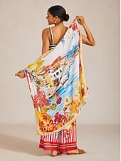 Χαμηλού Κόστους Λουλουδάτο μαγιό-Καλοκαιρινό, αέρινο τετράγωνο φουλάρι από σιφόν της Σαντορίνης