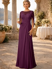 Недорогие Длина пола-Футляр В пол Свадебное платье для гостей Вечернее платье Платье для матери невесты Без рукавов Вырез под горло Элегантный стиль Свадебный гость Помолвка Шифон с Аппликации Рюши / сборки