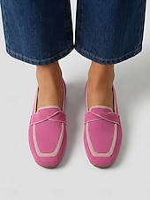 tanie Buty na płaskim obcasie damskie-Damskie, dzianinowe, płaskie buty w kolorze różowego różu, oddychające, wsuwane, z kwadratowymi noskami, wygodne i lekkie obuwie do noszenia na co dzień, do pracy, na zakupy, w podróże, na spacery i