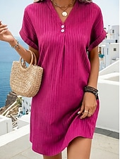 voordelige Eenvoudige jurk-Dames Mini-jurk Casual jurk T shirt jurk Zomerjurk Basic Klassiek Dagelijks Vakantie Ruim Passend Effen Korte mouw V-hals blauw Zwart Wit Lichtgroen Zomer Lente