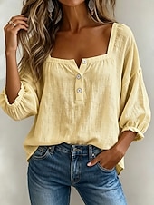economico T-shirt semplice-Per donna Blusa Tinta unica Quotidiano Elegante Essenziale Manica 3/4 Collo quadrato Top Regolari Quotidiano Blu Giallo Rosa Estate Primavera
