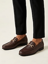 cheap Loafers-Men's Genuine Leather Brown Loafers, Stylish Wedding Shoes for Groom and Wedding Guests
