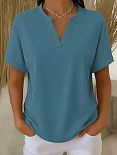 abordables T-shirt uni-Femmes T-shirt Uni Mode Élégant Classique Manche Courte Col en V Hauts Réguliers Quotidien Sortir Week-end Bleu Noir Blanche Rose Claire Rouge Été Printemps