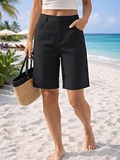 preiswerte Bermudashorts-Damen Bermudashorts Chinos Shorts Sommershorts Urlaub Vintage Mode Knielang Tiefer Bund Einfarbig Einfach Tasche Gerader Schnitt Komfort Leicht Weich Unelastisch Streetwear Büro Arbeit Schwarz Rosa
