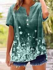 cheap Floral tee-Women's T Shirt Floral Graphic Plants Stylish Classic Short Sleeve V Neck Regular Tops Casual Daily Blue Pink Purple Green Summer Spring