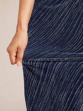 billiga Blommig klänning-Dam Maxiklänning Sheath Dress Wrapklänning Elegant Kvällsfest Bröllopsgäst Plisserad Metallisk Normal Ensfärgat Ärmlös V-hals Marinblå