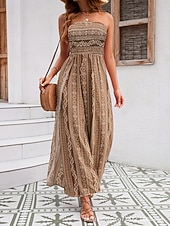 voordelige vakantie jumpsuit-Dames Jumpsuit Actief Grafisch Mouwloos Breed Been Strapless Blote rug Splitsen Dagelijks Vakantie Normale pasvorm blauw Rood Khaki Zomer