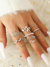 billiga Damringar-Justerbart bohemiskt ringset med 10 delar för kvinnor, stapelbara fingerringar i guld- och silverfärgad legering för strandsemester, festivalstil och vardagskläder