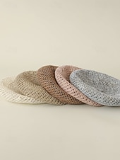 baratos Chapéus Femininos-Boina feminina boêmia em poliéster vazado respirável, diversas cores à escolha, chapéu leve de verão, perfeito para férias na praia, uso casual diário e acessórios de viagem.