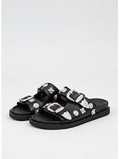 preiswerte Rutschsandalen-Schwarze Slide-Sandalen im Western-Stil für Damen – Riemchensandalen mit silberner Schnalle für Boho- und lässige Sommer-Outfits