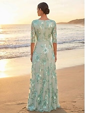 preiswerte Bodenlänge-A-Linie Kleid Bodenlang Partykleid Cocktailkleid Brautmutterkleid Halbarm V Ausschnitt Elegant Vintage luxuriös Formell Hochzeitsgast Kentucky Derby Spitze Tüll mit Stickerei Blume