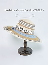 cheap Vacation &amp; Travel Bags-Women's Bohemian Striped Straw Tote Bag and Sun Hat Set, Boho Ethnic Woven Beach Vacation Handbag Set in Multiple Colors for Resort Travel, Casual Summer Outfits and Everyday Wear