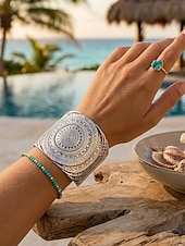 ieftine Bratara de dama-Brățară tip manșetă boemă din aliaj pentru femei, cu model deschis, din aur și argint, pentru vacanță la plajă, ținută casual zilnică, stil resort și bijuterii de vară.