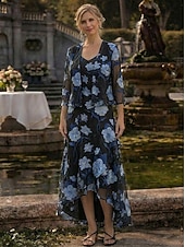 Недорогие Комплекты платьев для мам-Из двух частей А-силуэт Ниже колена Свадебное платье для гостей Платье для матери невесты Без рукавов Рукав 3/4 V-образный вырез Элегантный стиль Простой Официальные Дерби в Кентукки Полуформальный