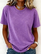  Kvinners 100% bomull T-skjorte Skjorte Vintage Vasket topper Tee Topp Enkel Vintage Mote Stilig Kortermet Crew Hals Vanlige topper Daglig Utendørs Helg Blå Svart Lilla Fuchsia Oransje