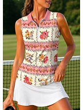 abordables Camisa de Mujer-Mujer Geométrico Flores Tops Camisa deportiva Camisas de polo Camiseta de tenis Sin Mangas Cremallera Floral UPF50+ Resistente a los rayos UV Alta elasticidad Dispersor de humedad Tenis Golf pepinillo