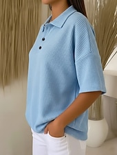  בגדי ריקוד נשים חולצת וופל צבע אחיד אלגנטית פעיל חופשה חצי שרוול צווארון V חולצות ארוכות יומי בָּחוּץ לבוש רחוב לבן אודם כחול סקיי כתום שחור קיץ אביב סתיו