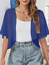 cheap Wedding Guest Wraps-Women's Wrap Shrug Mother's Wraps Bridal's Wraps Wedding Guest 's Wraps Elegant Ladies Formal Style Short Sleeve Chiffon Wedding Wraps With Pure Color For Daily Spring &amp; Summer