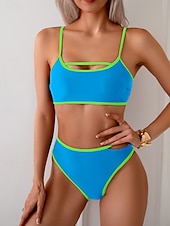 economico Bikini-Per donna Costumi da bagno Bikini Due pezzi Vita alta Costume da bagno Patchwork Senza schiena Vacanza Abbigliamento da Spiaggia Blocco di colori Collo a U Senza Maniche Costumi da bagno