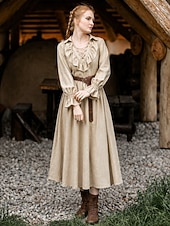 Medieval Renacimiento Vestidos Larga Pirata Vikingo Disfraz Mujer Pirata Fantasía Víspera de Todos los Santos Carnaval Rendimiento LARP Feria Ren Adulto Vestido