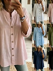 preiswerte Einfache Blusen-Damen Bluse Einfarbig Täglich Stilvoll Basic Dreiviertelarm V Ausschnitt Normale Oberteile Lässig Täglich Blau Schwarz Weiß Rosa Grün Sommer Frühling