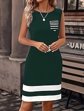 preiswerte Streifen- und geometrisches Kleid-Damen Minikleid Shiftkleid T-Shirt-Kleid Sommerkleid Lässig Täglich Normale Passform Grafik Geometrisch Farbblock Ärmellos Rundhalsausschnitt Blau Schwarz Wein Purpur Sommer