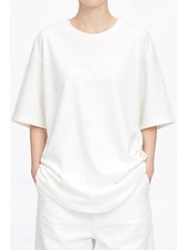 abordables T-shirt uni-T-shirt surdimensionné en 100 % coton pour femme tee-shirt haut couleur unie élégant basique décontracté manches courtes col rond hauts réguliers sports quotidiens sortie noir blanc rose vin bleu