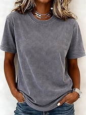  Kvinners 100% bomull T-skjorte Skjorte Vintage Vasket topper Tee Topp Enkel Vintage Mote Stilig Kortermet Crew Hals Vanlige topper Daglig Utendørs Helg Blå Svart Lilla Fuchsia Oransje