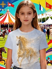 economico Animali 3D della Ragazza-Derby del Kentucky Ragazze 3D Grafico Cavallo Maglietta Manica Corta Stampa 3D Estate Primavera Sport Moda Streetwear Bambini 4-12 Anni Girocollo Casuale Quotidiano All'aperto Vestibilità regolare