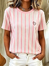 ieftine Tricou cu dungi și geometric-Pentru femei Tricou Imprimeu Dungi Grafic Geometric Stilat Clasic Casual Manșon scurt Stil Nautic Topuri obișnuite Casual Zilnic Albastru piscină Roz Îmbujorat Mov Trifoi Vară Primăvară
