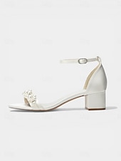 cheap Heeled Sandals-Women's Navy Pearl Embellished Chunky Heel Sandals - Elegant Ankle Strap Cocktail Party Dress Shoes