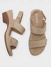 cheap Comfort Sandals-Women's Camel Rhinestone Comfort Heel Sandals with Adjustable Straps – Cushioned Chunky Heel Arch Support Sandals for Travel, Daily Wear, Garden Leisure &amp; Casual Outfits