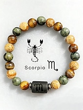 cheap Men's Jewelry-Men's Bohemian Style Natural Stone Bracelet with Zodiac Sign Pendant, Adjustable Elastic Beads, Ideal Gift, Beach Vacation and Casual Daily Wear