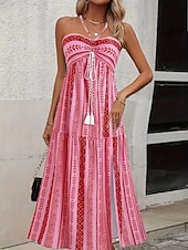 cheap Boho Dress-Women's Midi Dress Boho Dress Sundress Casual Dress Slip Dress Elegant Fashion Modern Outdoor Vacation Going out Regular Fit Plain Sleeveless Strapless Blue White Pink Summer Spring