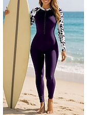 cheap One Pieces Rash Guards-Women's Standard Rash Guard Full Body Swimwear Dive Skin Suit Floral Front Zip UPF50+ UV Protection Quick Dry Long Sleeve Swimwear Surfing Canoeing Diving Summer