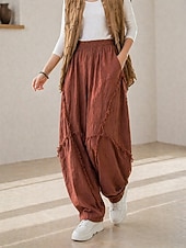 cheap Premium Linen Collection-70% Linen Women's Linen Pants Chinos Summer Pants Bloomers Vacation Streetwear Basic Full Length Medium Waist Plain Pocket Elastic Waistband Inelastic Daily Outdoor rice white Coffee Fall Winter