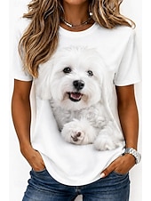 economico Maglietta Animali-Per donna Maglietta Stampato Grafico Animale Cane Vintage Elegante Classico Manica Corta Girocollo Top lunghi Casuale Quotidiano Weekend Bianco Caffè Bianco 2 Estate Primavera Autunno