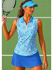 baratos Camisa Feminina-Mulheres Floral Tops Camisa Esportiva Camisa polo de caminhada Regata Sem Manga Zíper Floral UPF50+ Resistente a UV Elasticidade Alta Pavio Humido Respirável Tênis Golfe Pickleball Aberto para a