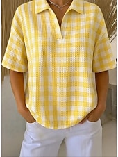 Недорогие Полосатые и геометрические блузки-Жен. Вафельная рубашка Повседневная рубашка Летние вершины Графика Геометрический принт Элегантный стиль Отпуск Винтаж Без рукавов Воротничок Обычные топы