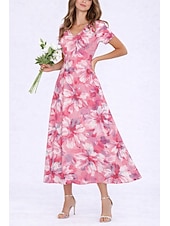 abordables Vestidos florales-Mujer Vestido Midi Vestido bohemio Vestido de verano Vestido informal Elegante Bohemia Vacaciones Playa Festivos Cita Ajuste regular Floral Graphic Manga Corta Escote en Pico Azul Piscina Rosa Verde