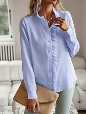 billiga Enkla blusar-Dam Skjorta Button Down skjorta Casual skjorta Volangskjorta Knappar Slät Stylish Klassisk Modern Långärmad Hög krage Vanliga toppar Dagligen Helgdag Utekväll Vit Rodnande Rosa Himmelsblå Mörkgrå