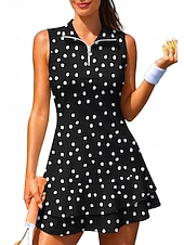 abordables Robe de tennis pour femmes-Femmes Géométrique À pois Robe de tennis tenue de sport Sans manches Floral Respirant Tennis Le golf Badminton Col Polo Col zippé Robe Noir avec blanc Jaune Rose Vêtements de tennis