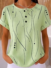  Női Gofris póló Textúrált kötött topok Póló Színes Nyomtatott Grafika Mértani Szüret Stílusos Klasszikus Rövid ujjú Terített nyak Kerek Hosszú felsők Hétköznapi Napi Medence Fehér Arcpír rózsaszín