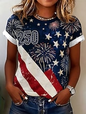 preiswerte Unabhängigkeitstag Top-Amerikanischer Unabhängigkeitstag Damen T Shirt Druck Grafik Amerikanische Flagge Mode Stilvoll Klassisch Kurzarm Rundhalsausschnitt Normale Oberteile Lässig Täglich Blau Rote Sommer Frühling