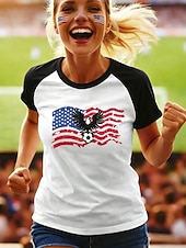 cheap World Soccer Match-Soccer Women's T Shirt Color Block Print Graphic Abstract Stylish Casual Short Sleeve Crew Neck Regular Tops Casual Daily Blue Black Red Green Summer Spring