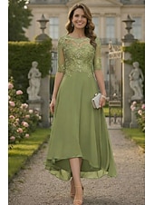 preiswerte Knöchellänge-A-Linie Bodenlang Partykleid Cocktailkleid Kleid für Hochzeitsgäste Brautmutterkleid Halbarm Rundhalsausschnitt Elegant Formell Hochzeitsgast Formeller Abend Chiffon mit Einfarbig