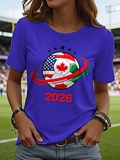  Mujer Camiseta Estampado Graphic Equipo de fútbol Elegante Clásico Casual Manga Corta Cuello Barco Tops regulares Diario Azul Piscina Negro Blanco Rojo Verano Primavera