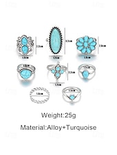 olcso Női Gyűrűk-Női bohém ötvözetből és türkizből készült gyűrűszett, 8 darabos, egymásra rakható vintage ujjpercgyűrűk tengerparti nyaraláshoz, hétköznapi nyári öltözékekhez és mindennapi bohém viselethez