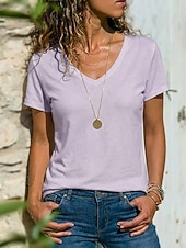  Pentru femei Supradimensionate Tricou Tricouri Culoare solidă Stilat Clasic Casual Manșon scurt În V Topuri obișnuite Zilnic Ieșire Sfârșit de săptămână Negru Alb Roz Deschis Mov Deschis Albastru