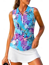 preiswerte Damenbluse-Damen Abstrakt Oberteile Sporthemd Golf-Poloshirt Tennis Shirt Ärmellos Reißverschluss Blumen UPF50+ UV-beständig Hohe Elastizität Feuchtigkeitsableitend Atmungsaktiv Tennis Golfspiel Pickleball